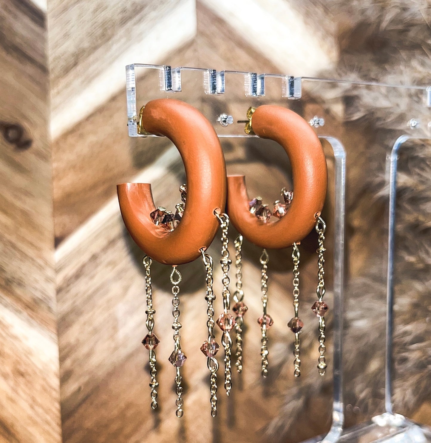 Orange Beaded Clay Hoops